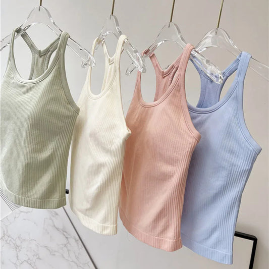 Women Longline Inner Padded Racerback Crop Tank Tops Basic Lounge Slim Fit Workout Tops for Gym Yoga Fitness