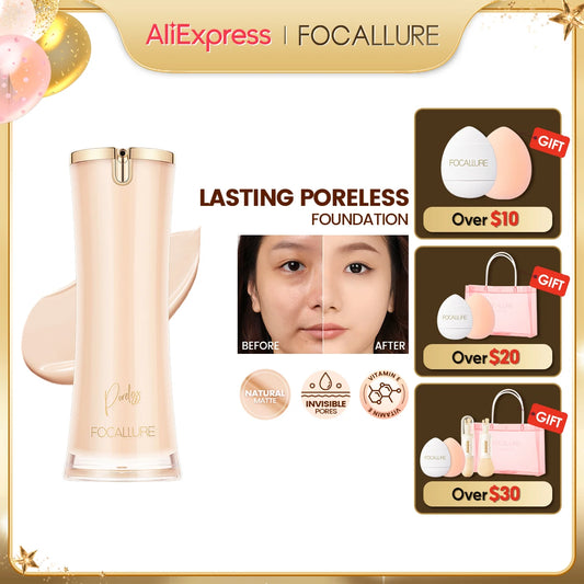 FOCALLURE Liquid Foundation Long-lasting Oil-control High Coverage Poreless Lightweight Concealer Face Base Makeup Cosmetics