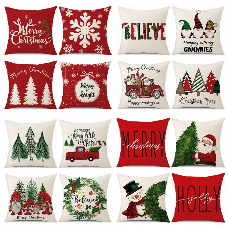 45cm Merry Christmas Cushion Cover Pillowcase 2024 Christmas Decorations for Home Ornament Happy New Year Christmas Decor 2025