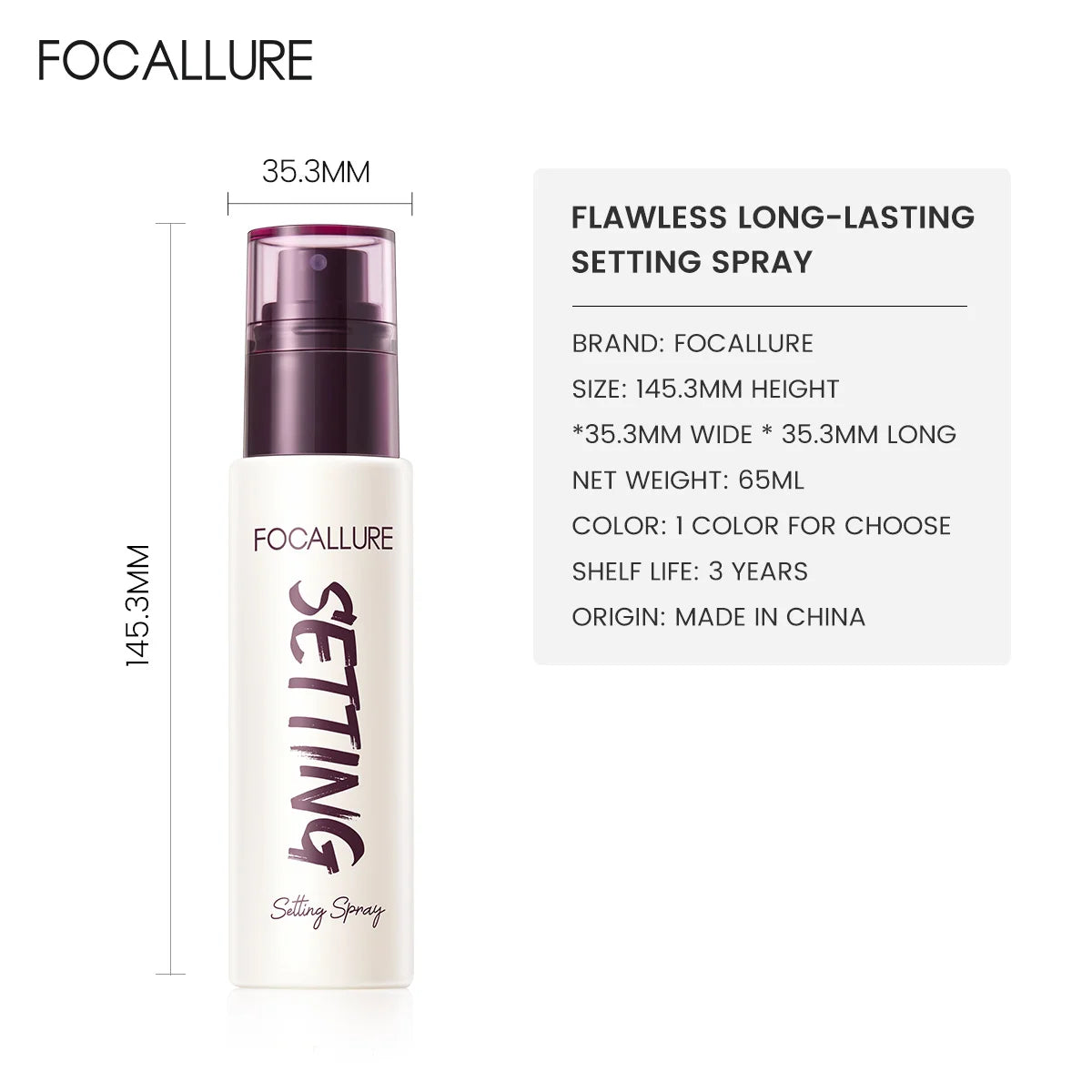 FOCALLURE Moisturizing Lightweight Spray Makeup Fixer Lotion Hydrate Oil Control Long-lasting Natural Fine Mist Makeup Cosmetics