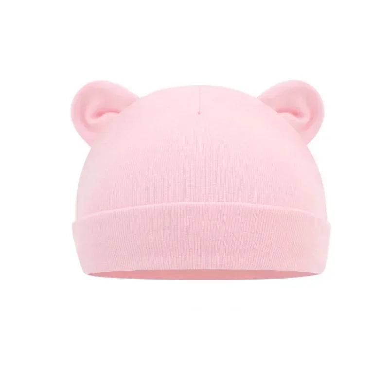 Autumn Winter Baby Hat Comfortable Solid Color Hats Cute Ear Shape Cotton Cap Newborn Photography Props 0 -1 Infant Bonnet Items