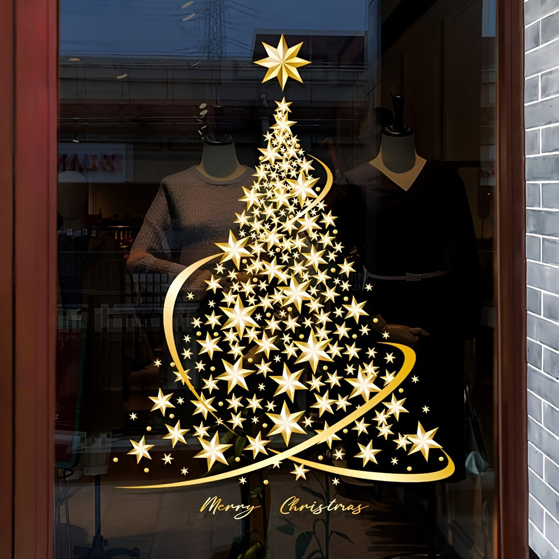 Festive Christmas Tree Sticker: Glass Wall Decoration for Windows - No Bulbs, No Electricity Needed