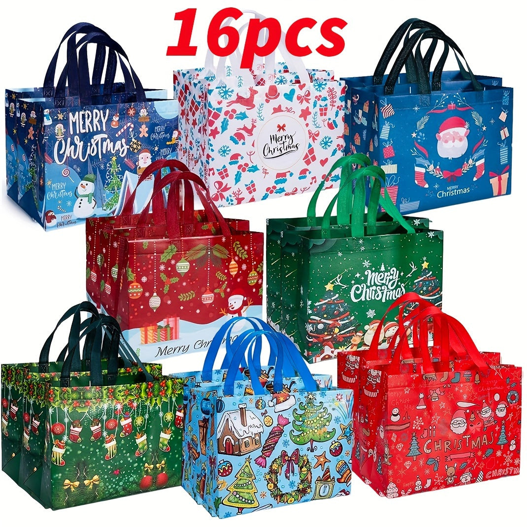 [Trending] Large Christmas Gift Bags with Handles - 8/16pcs, Reusable Non-Woven Holiday Tote Bags for Gifts, Party Favors & Decorations, Festive Red/Green/Blue, 32.51cm x 24.89cm x 17.02cm